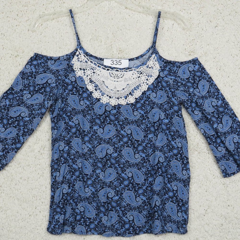 Roebuck & Co.* Women's 3/4 Sleeve Cold Shoulder Crew‎ Neck Strap Blouse Size XL